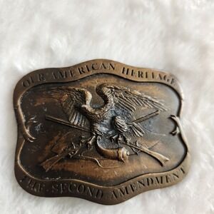 Vintage American Heritage Second Amendment Brass Belt Buckle 1977 Eagle Rifles